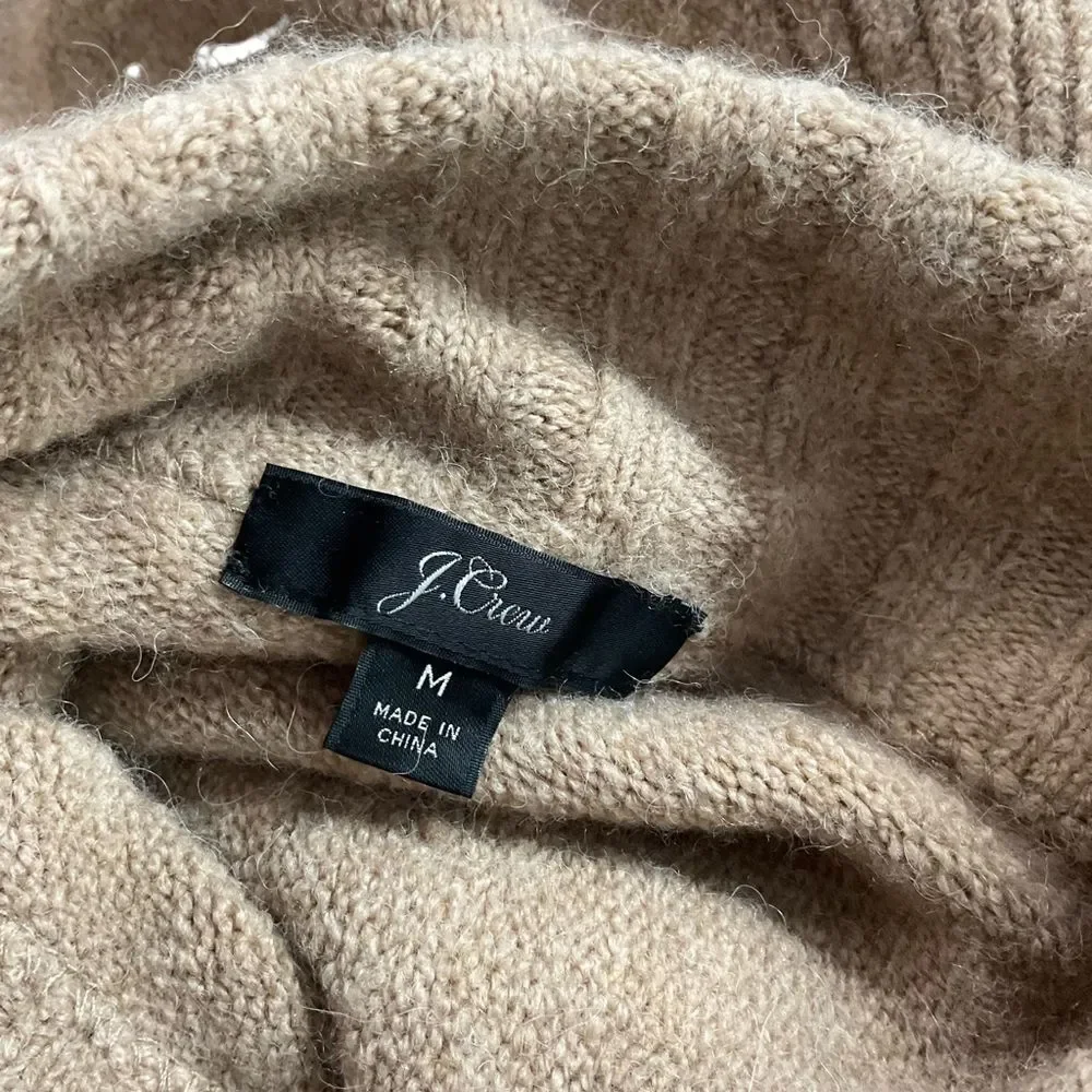 J. Crew Camel Tan Wool Blend Supersoft Yarn Mock Neck Long Sleeve Sweater Size M